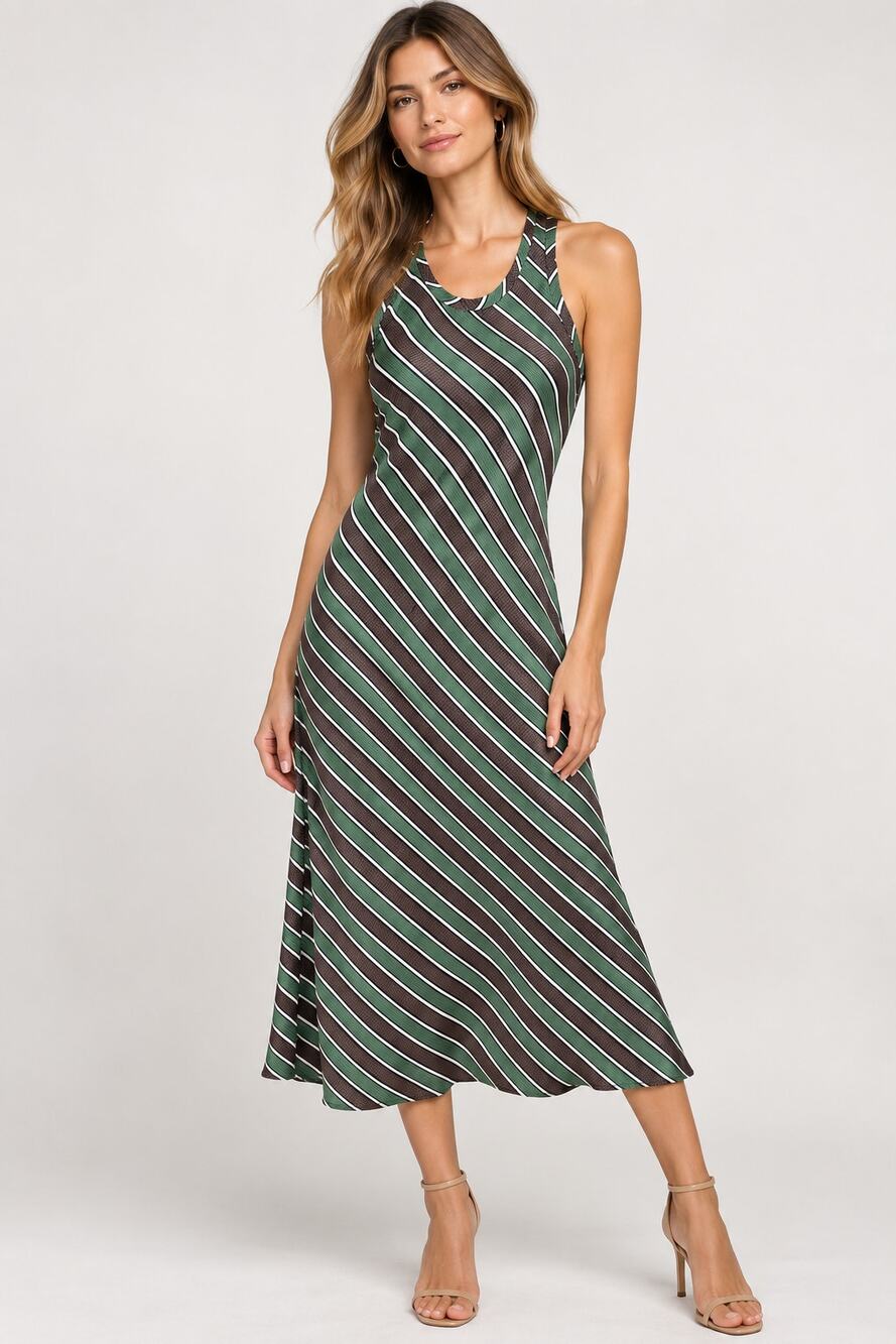 Raquel Allegra Striped Silk Racerback Maxi Dress Sleeveless A-Line Size 0